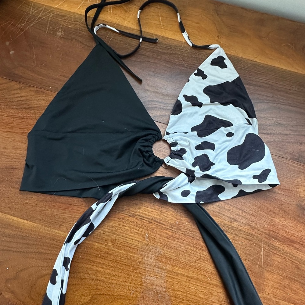 Black and Cow Print Halter Top